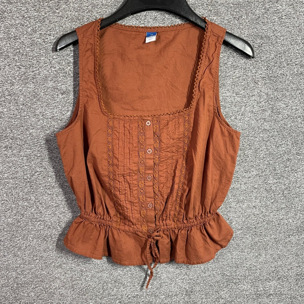 Old Navy Tank Top XS Horse Chestnut Brown Pintuck Lace Peplum